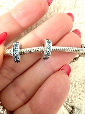 Pandora❗️Set of 2❗️ Ice Blue Crystal Rondelle Spacers  for Pandora  Bracelet